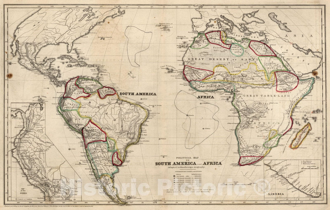 Historic Map : School Atlas - 1849 Political Map Of South America And Africa - Vintage Wall Art