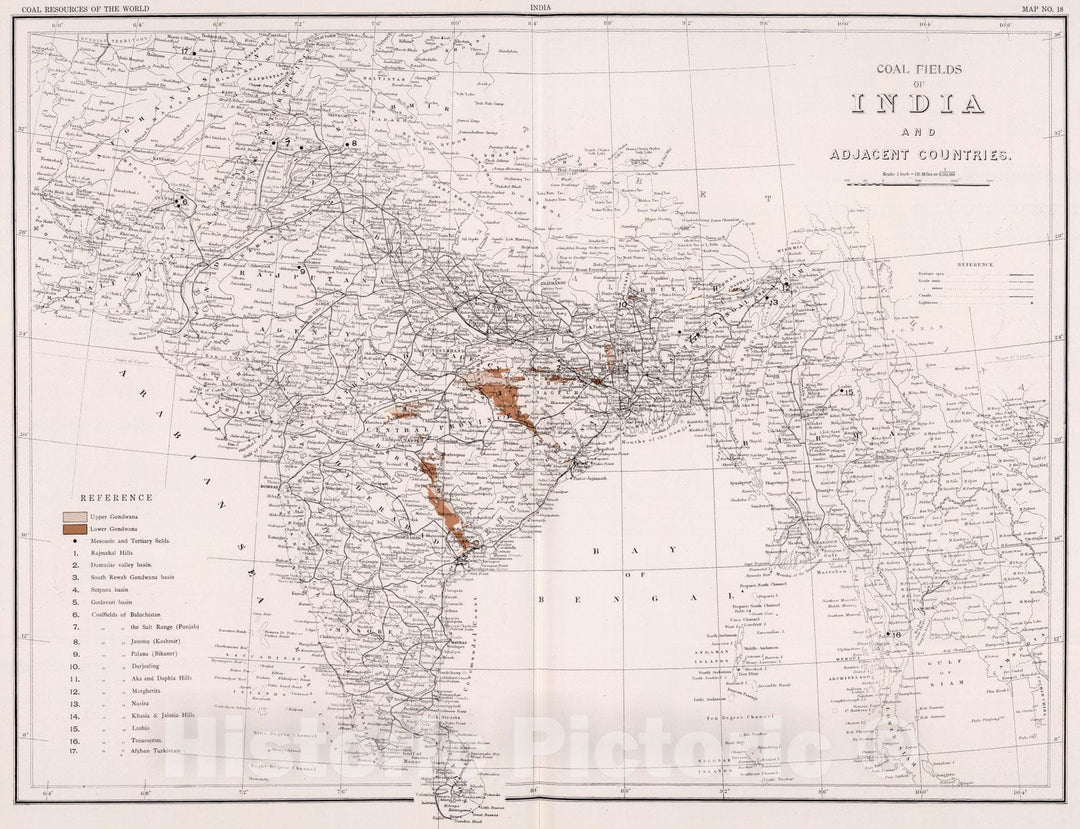 Historic Map : Geologic Atlas - 1913 India and Adjacent Countries. Coal Resources of the World. - Vintage Wall Art