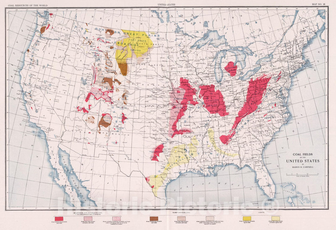 Historic Map : Geologic Atlas - 1913 United States. Coal Resources of the World. - Vintage Wall Art