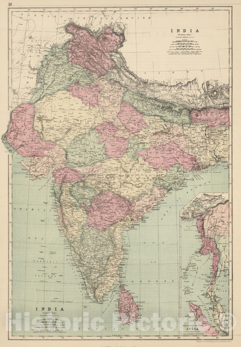 Historic Map : 1873 India : Vintage Wall Art