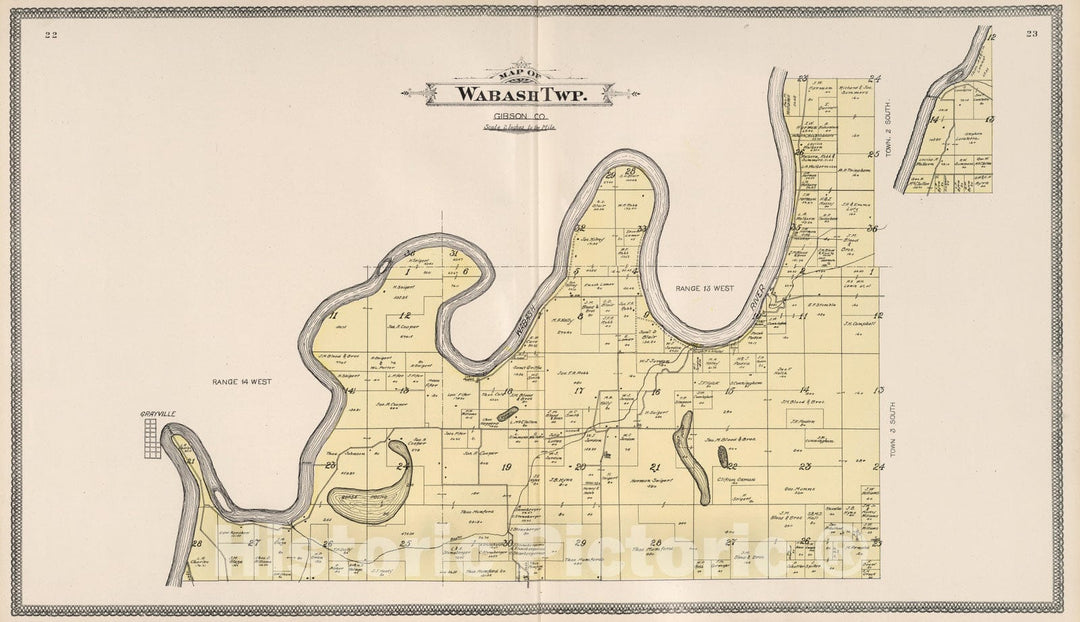 Historic Map : 1899 Wabash Township, Gibson County, Indiana. - Vintage Wall Art