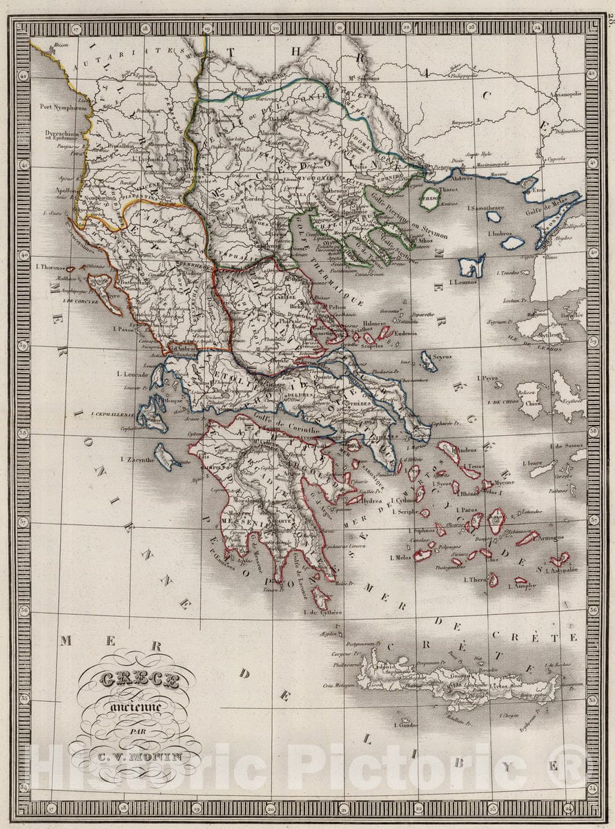 Historic Map : Greece, 1839 Grece ancienne. , Vintage Wall Art