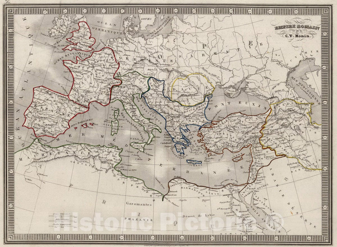 Historic Map : Mediterranean, Europe 1839 Empire Romain. , Vintage Wall Art