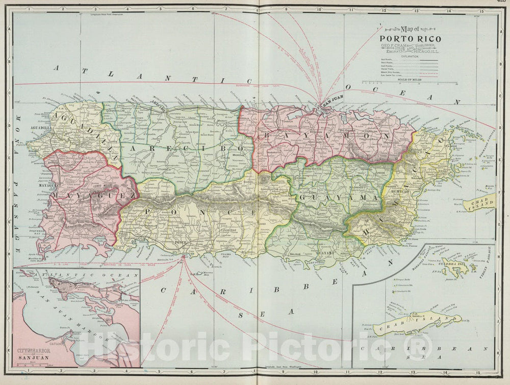 Historic Map : Puerto Rico, 1901 Porto Rico. , Vintage Wall Art