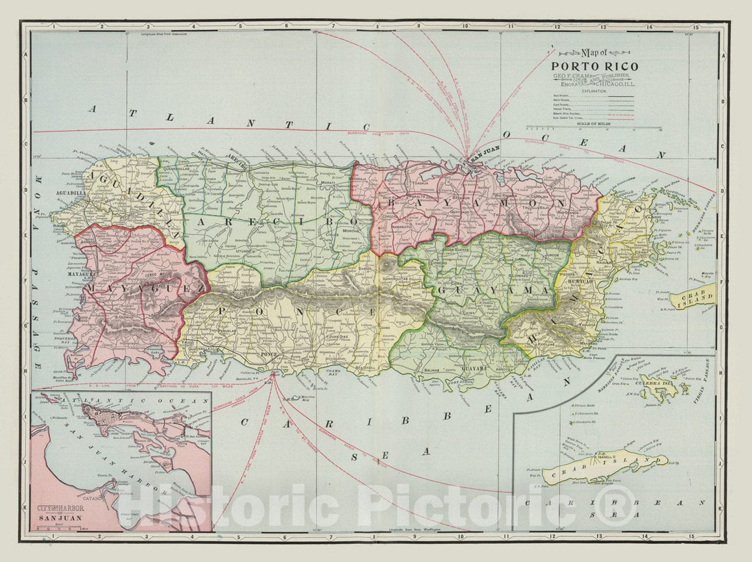 Historic Map : Puerto Rico, 1901 Porto Rico. , Vintage Wall Art