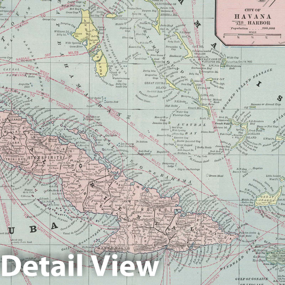 Historic Map : Cuba; Bahamas; Santo Domingo; Jamaica, 1901 Bahama Islands, Cuba, Jamaica, Haiti and Santo Domingo. , Vintage Wall Art