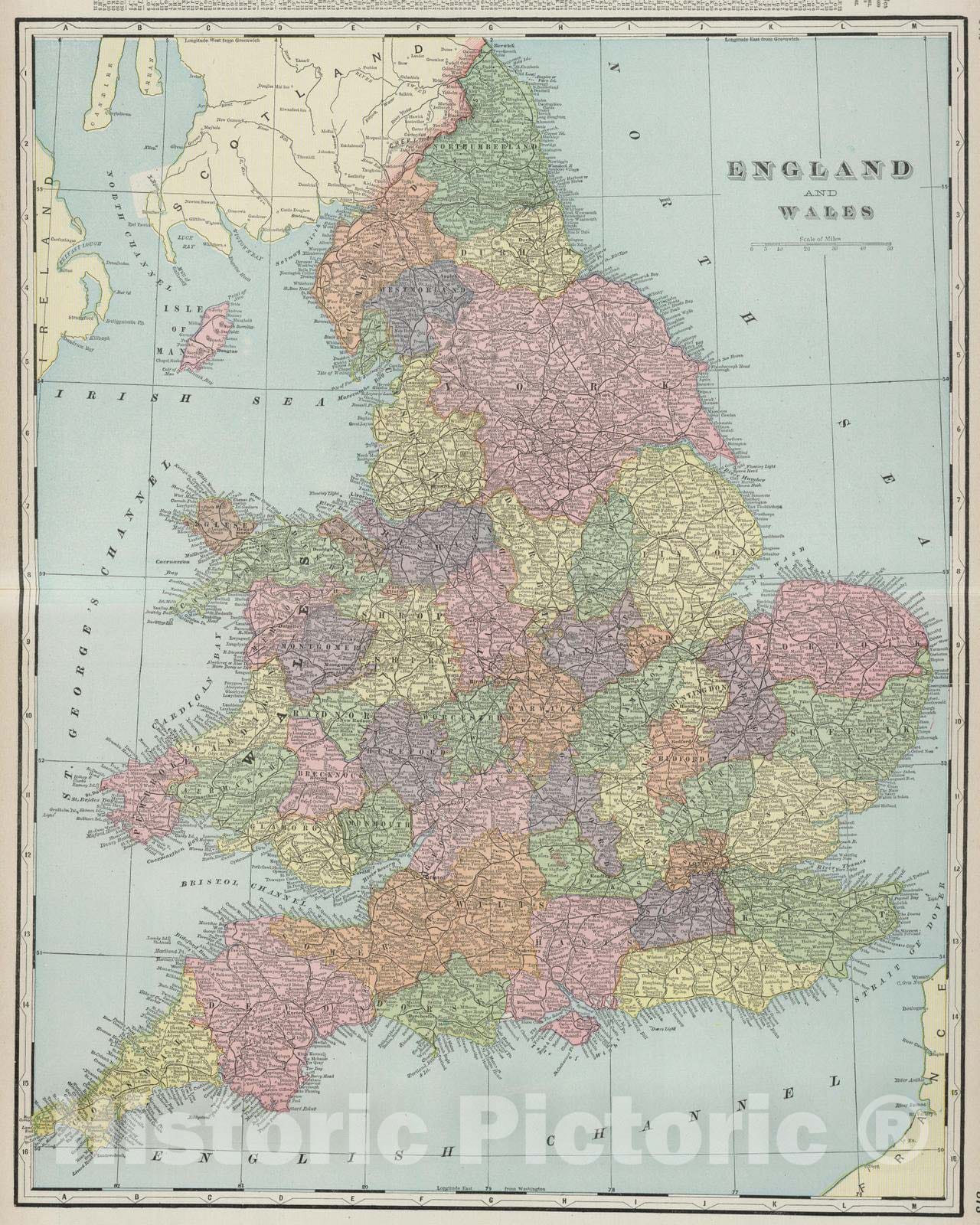 Historic Map : 1901 England and Wales. - Vintage Wall Art