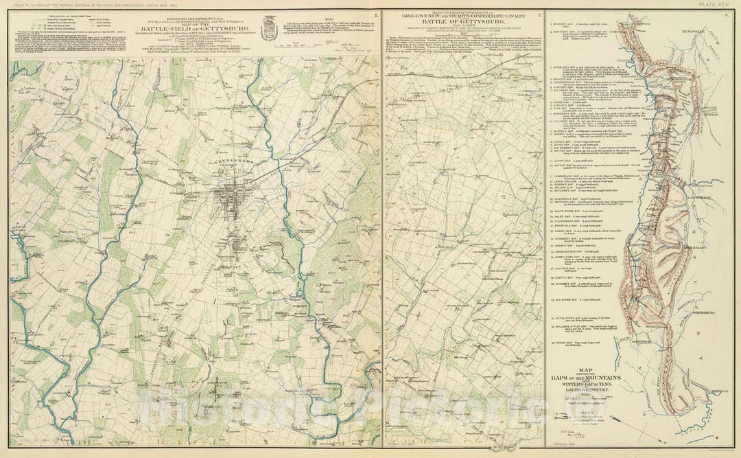 Historic Map : 1895 Gettysburg. v1 - Vintage Wall Art