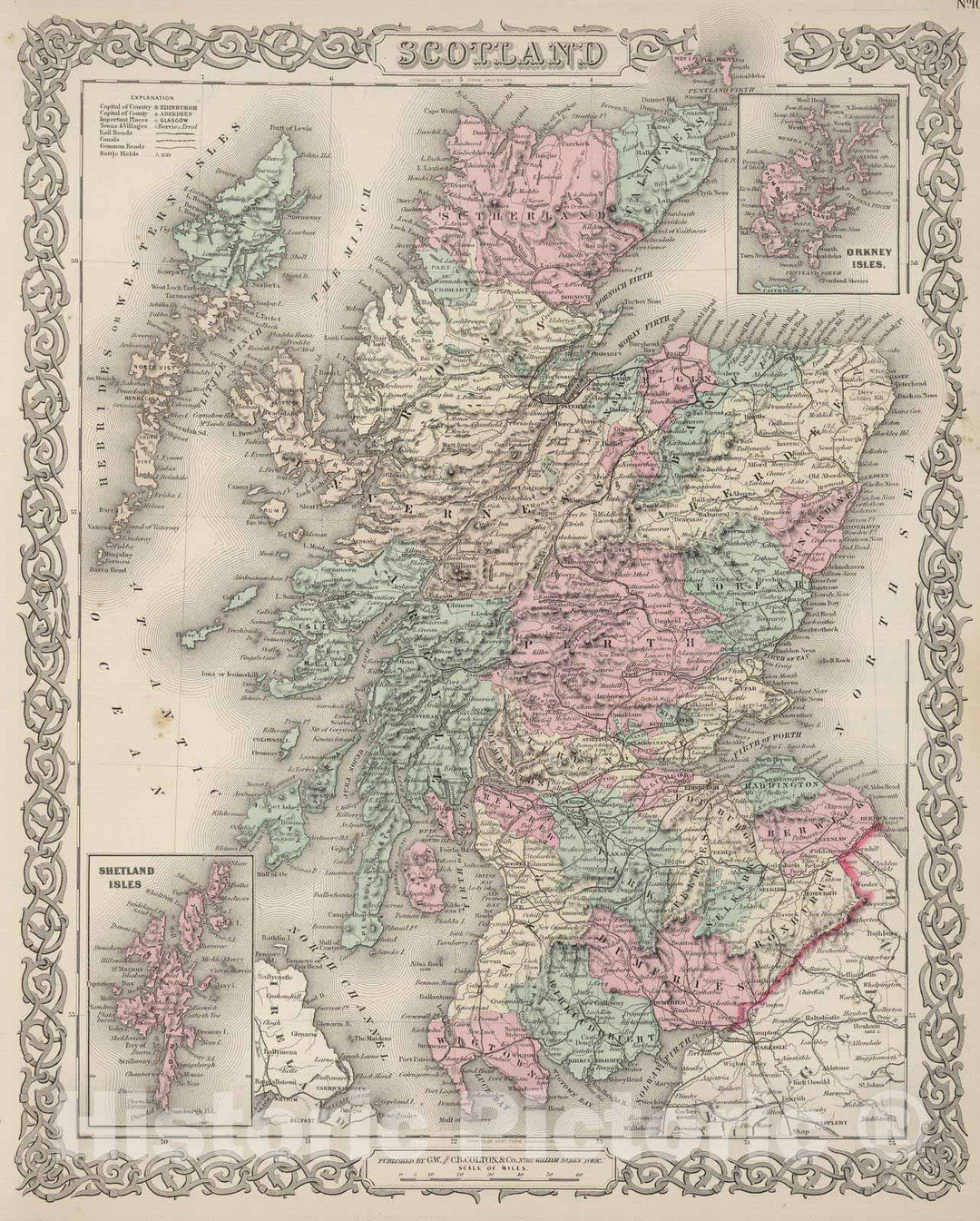 Historic Map : 1886 Scotland. - Vintage Wall Art