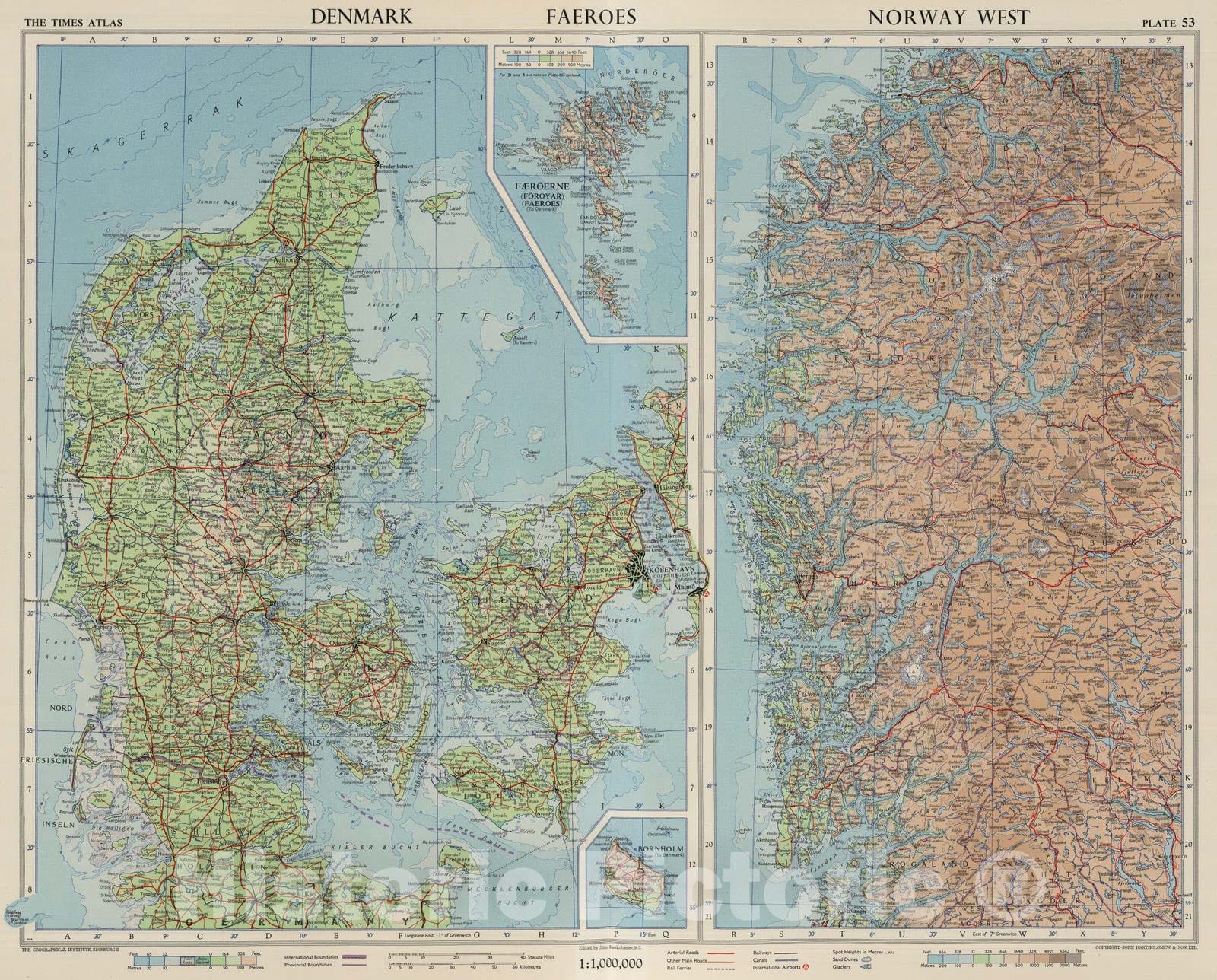 Historic Map : 1955 Denmark - Faeroes - Norway West, Plate 53, V. III - Vintage Wall Art