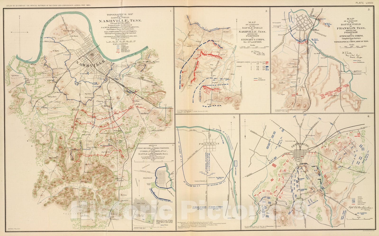 Historic Map : Military Atlas - 1895 Battle-field, Nashville, Tenn. - Vintage Wall Art