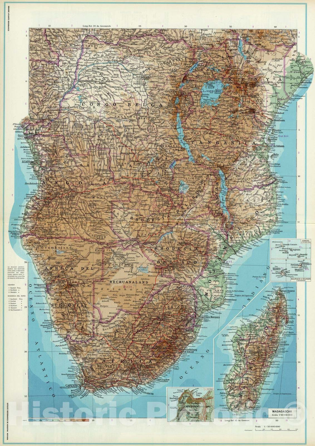 Historic Map : 1952 Southern and Central Africa. - Vintage Wall Art