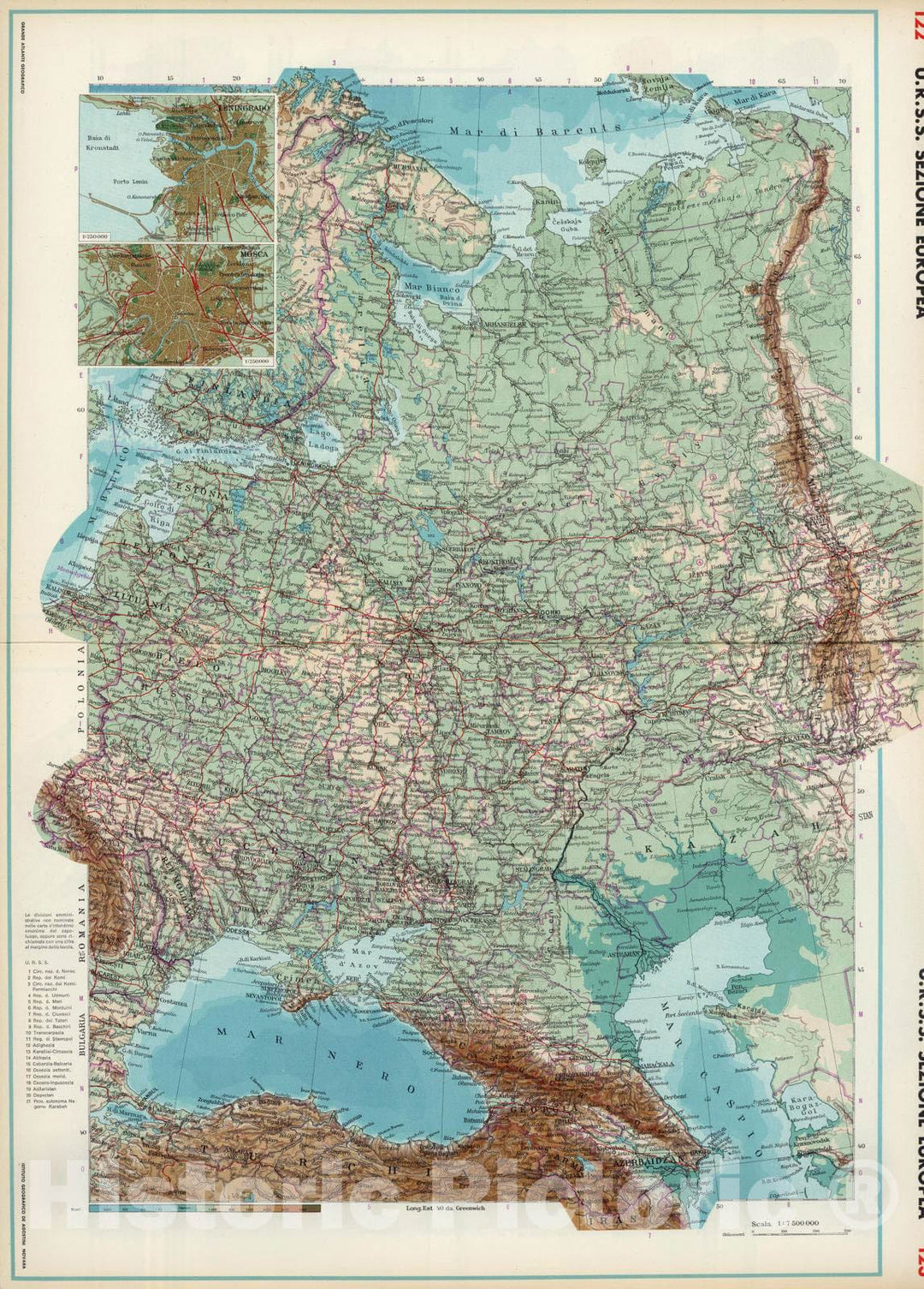 Historic Map : Russian Federation; Kazakhstan; Georgia; Ukraine, Soviet Union 1952 U.R.S.S. Sezione Europea. , Vintage Wall Art