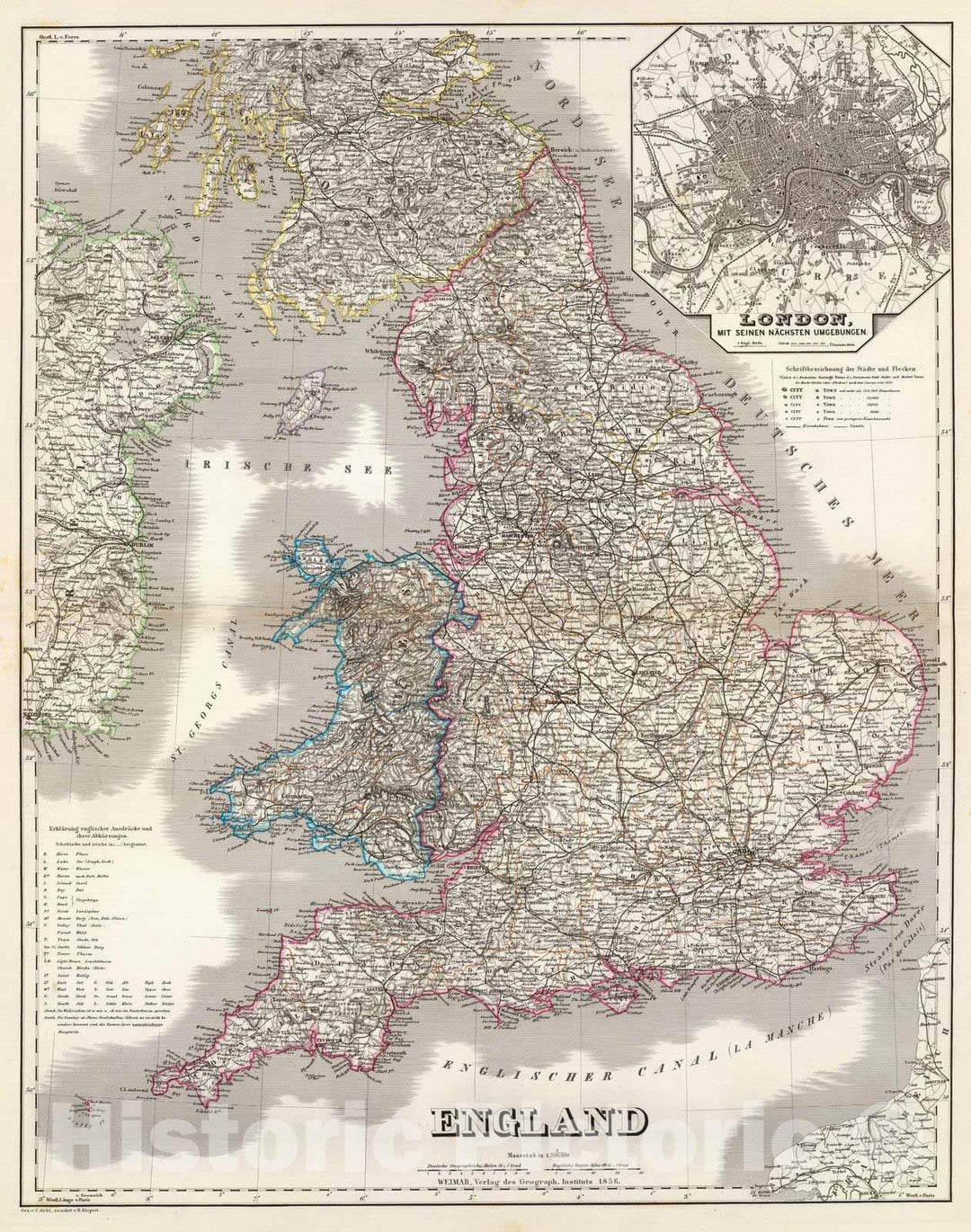 Historic Map : 1856 England. - Vintage Wall Art