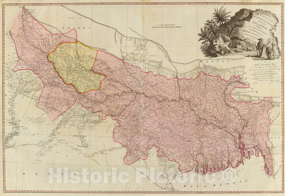 Historic Map : Bangladesh; India, Ganges River Valley (India and Bangladesh) 1786 Bengal, Bahar, Oude, Allahabad. , Vintage Wall Art