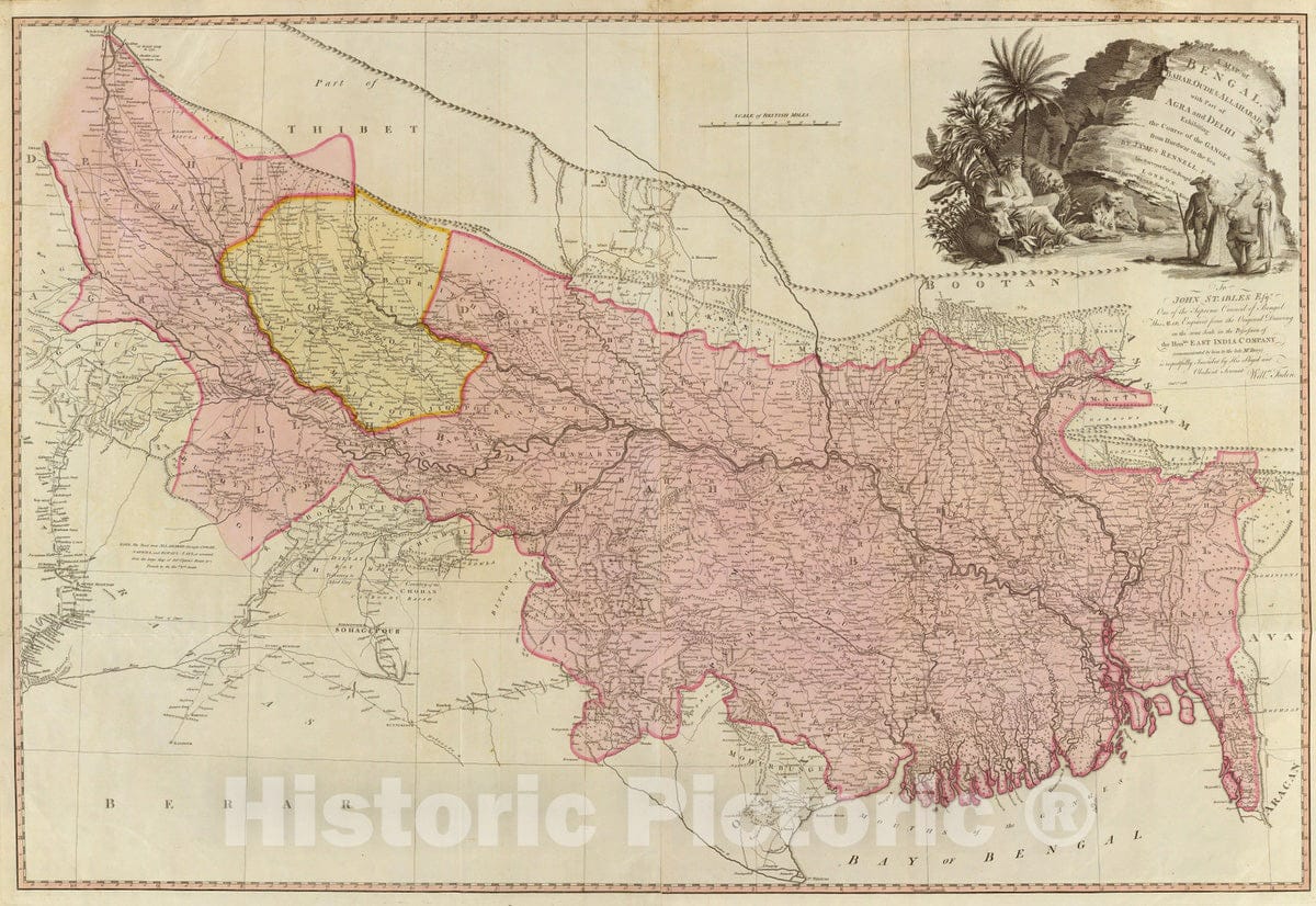 Historic Map : Bangladesh; India, Ganges River Valley (India and Bangladesh) 1786 Bengal, Bahar, Oude, Allahabad. , Vintage Wall Art