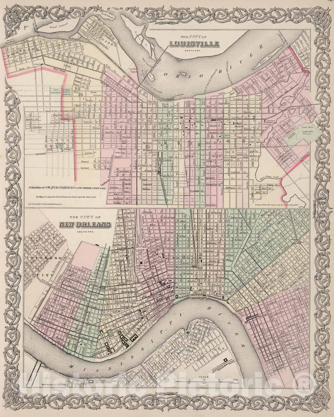 Historic Map : 1886 Louisville, Kentucky. New Orleans, Louisiana. - Vintage Wall Art