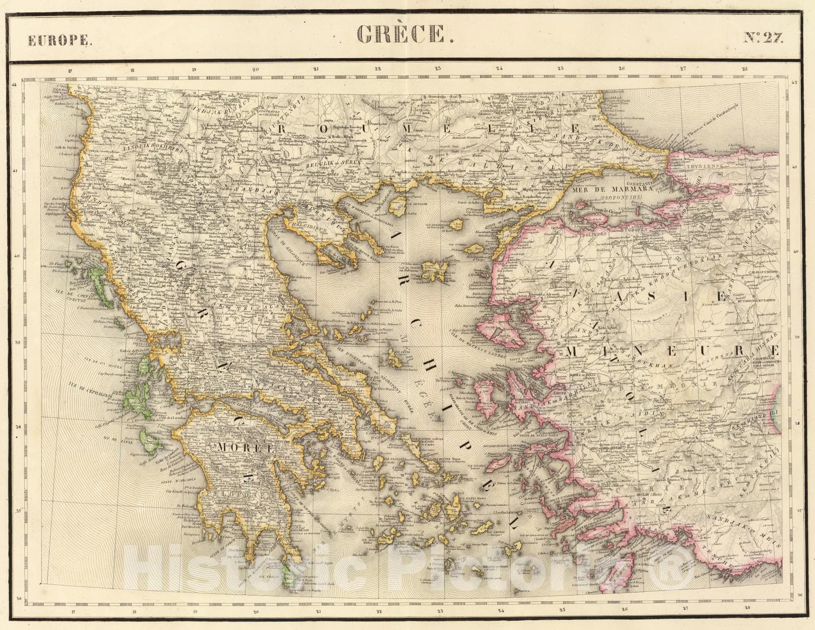 Historic Map : Greece; Turkey, 1827 Grece. Europe 27. , Vintage Wall Art