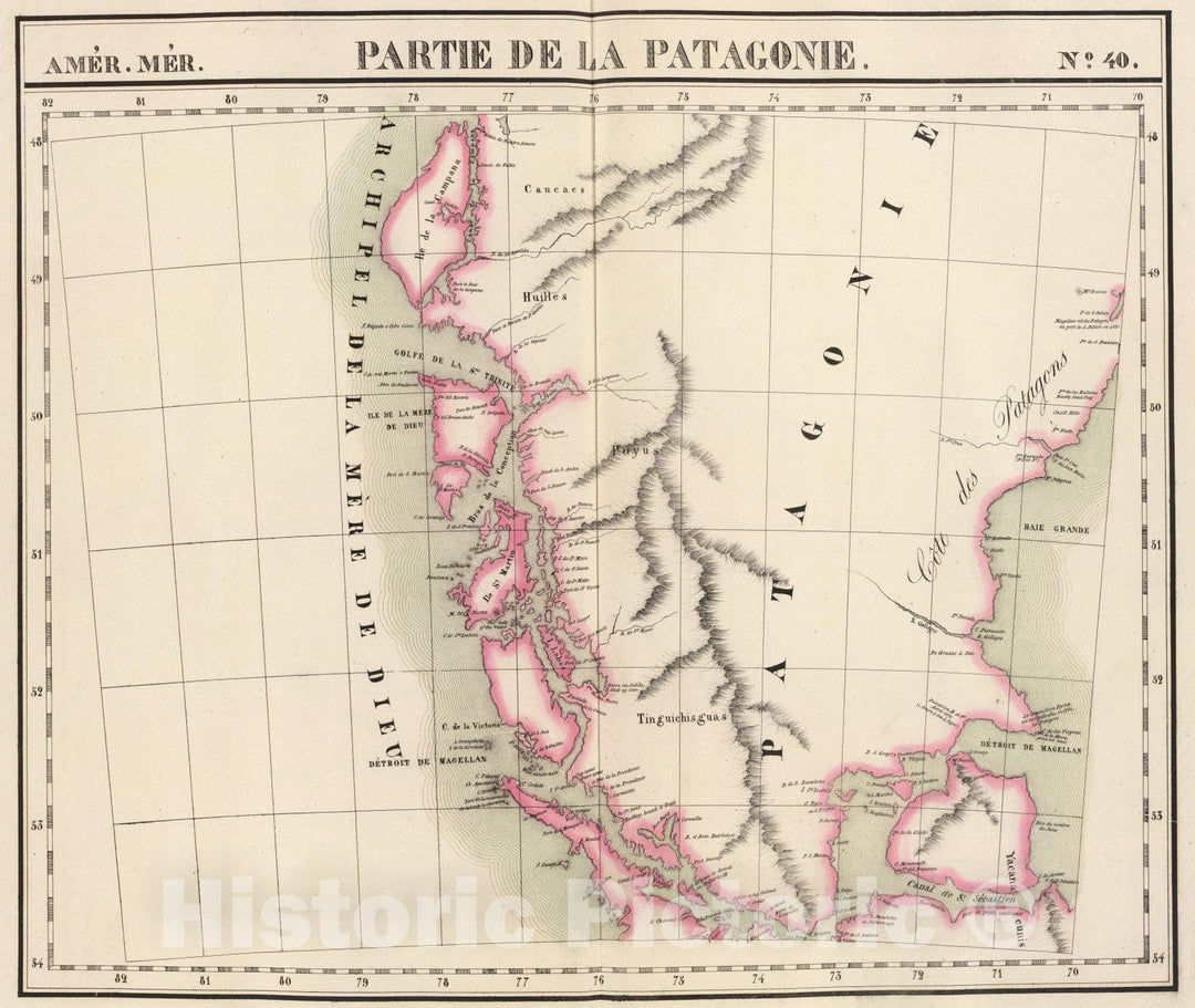 Historic Map : Argentina; Chile, Magellan, Strait of (Chile and Argentina) 1827 Partie, la Patagonie. Amer. Merid. 40. , Vintage Wall Art