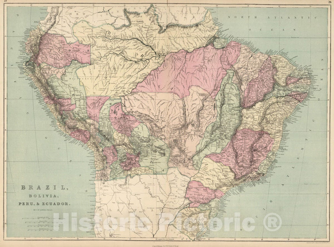 Historic Map : 1873 Brazil, Bolivia, Peru & Ecuador. - Vintage Wall Art