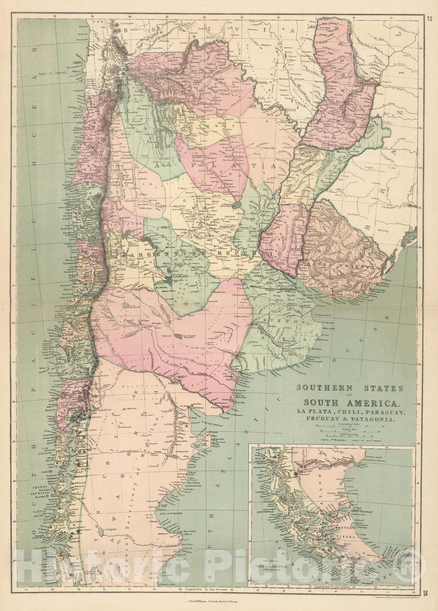 Historic Map : 1873 Southern States of America, La Plata, Chile, Paraguay, Uraguay, Patagonia. - Vintage Wall Art