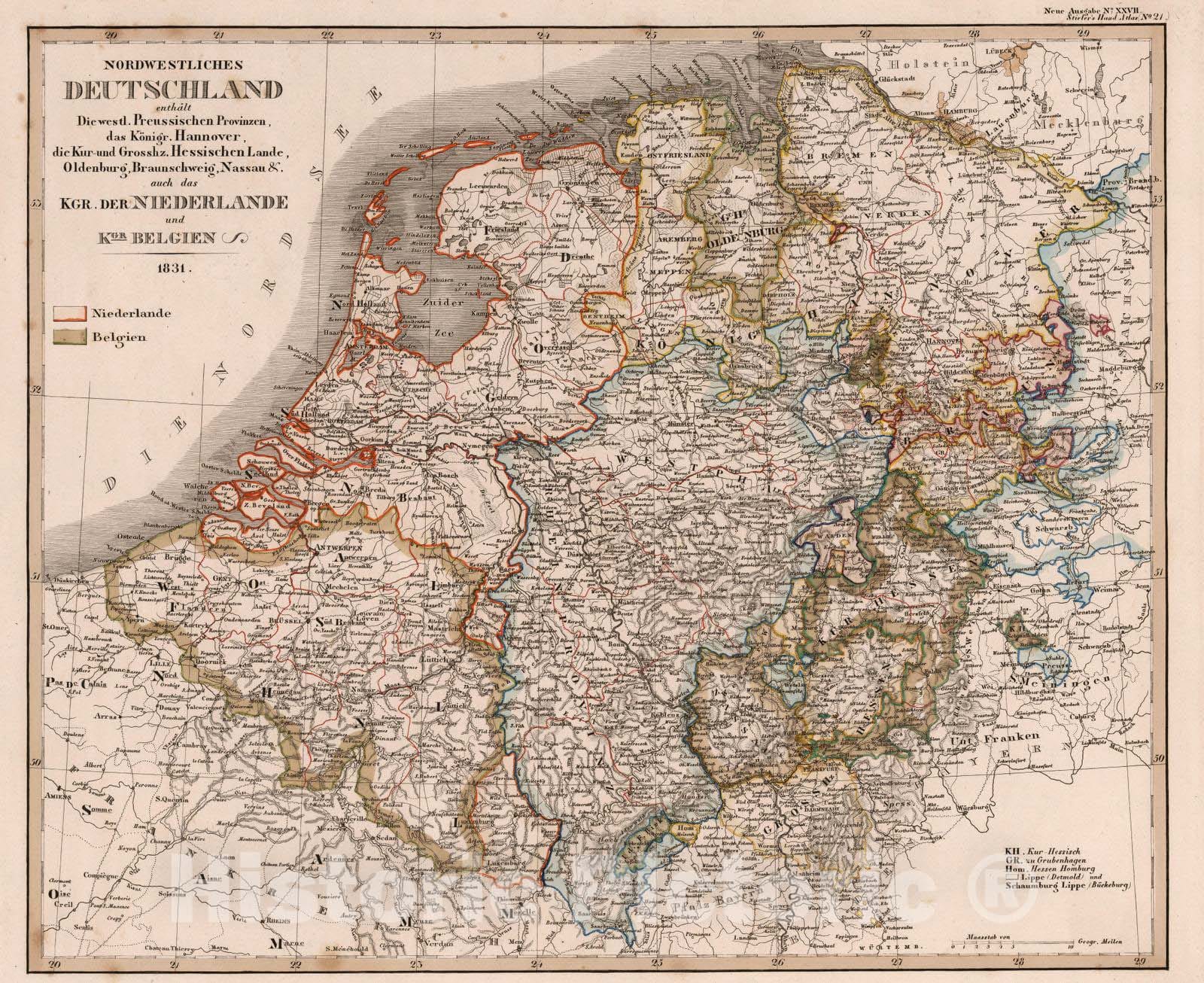 Historic Map : 1831 Germany. Netherlands. Belgium. - Vintage Wall Art