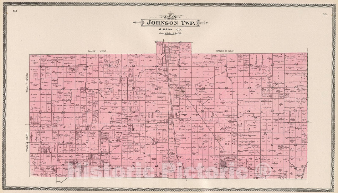 Historic Map : 1899 Johnson Township, Gibson County, Indiana. - Vintage Wall Art