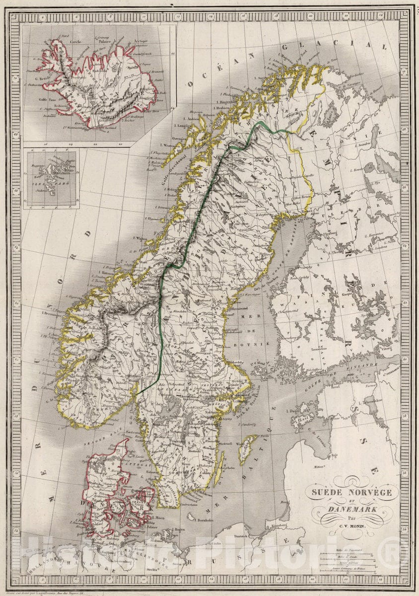 Historic Map : Sweden; Norway; Iceland; Denmark, 1839 Suede, Norvege, et Danemark. , Vintage Wall Art