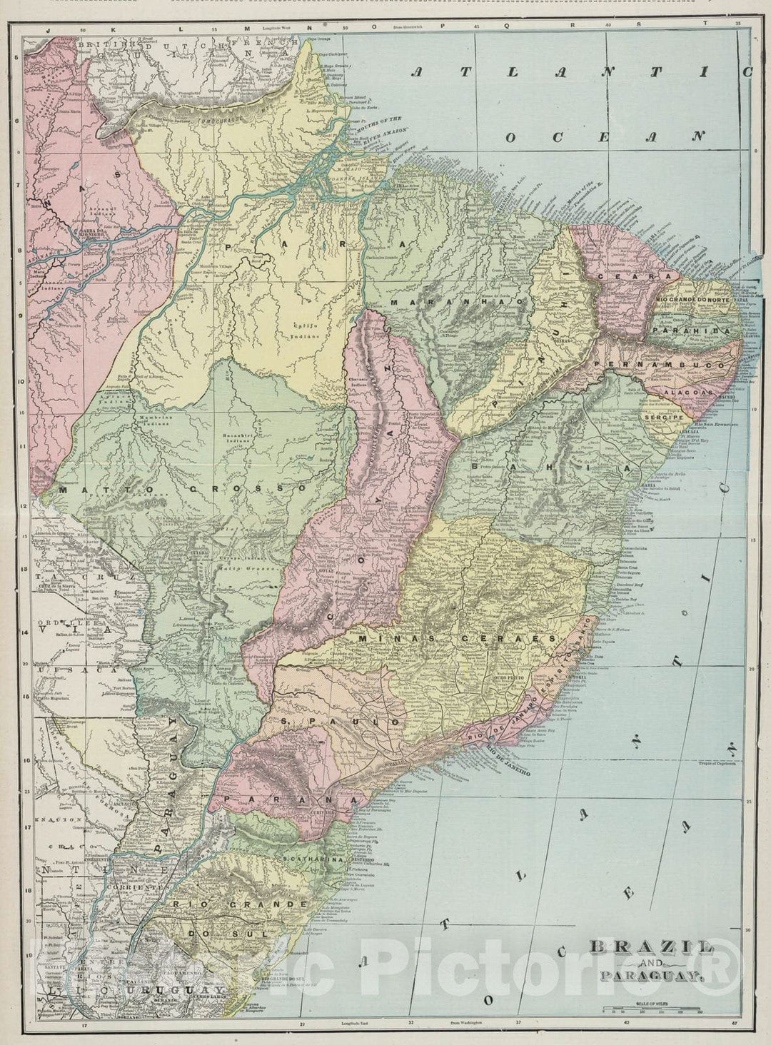 Historic Map : 1901 Brazil and Paraguay. - Vintage Wall Art