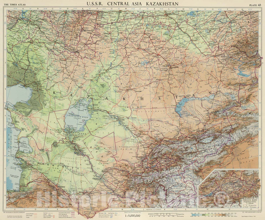 Historic Map : Russia; Kazakhstan, Central Asia 1959 U.S.S.R. Central Asia, Kazakhstan. Plate 43, V. II , Vintage Wall Art