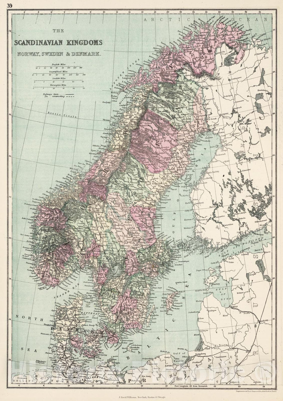 Historic Map - World Atlas - 1873 Scandinavian Kingdoms, Norway, Sweden, and Denmark. - Vintage Wall Art