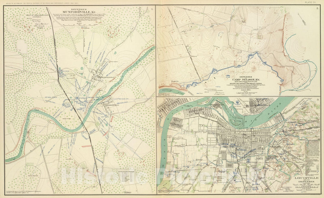 Historic Map : Military Atlas - 1895 Munfordville, Camp Nelson, Louisville, Ky. - Vintage Wall Art