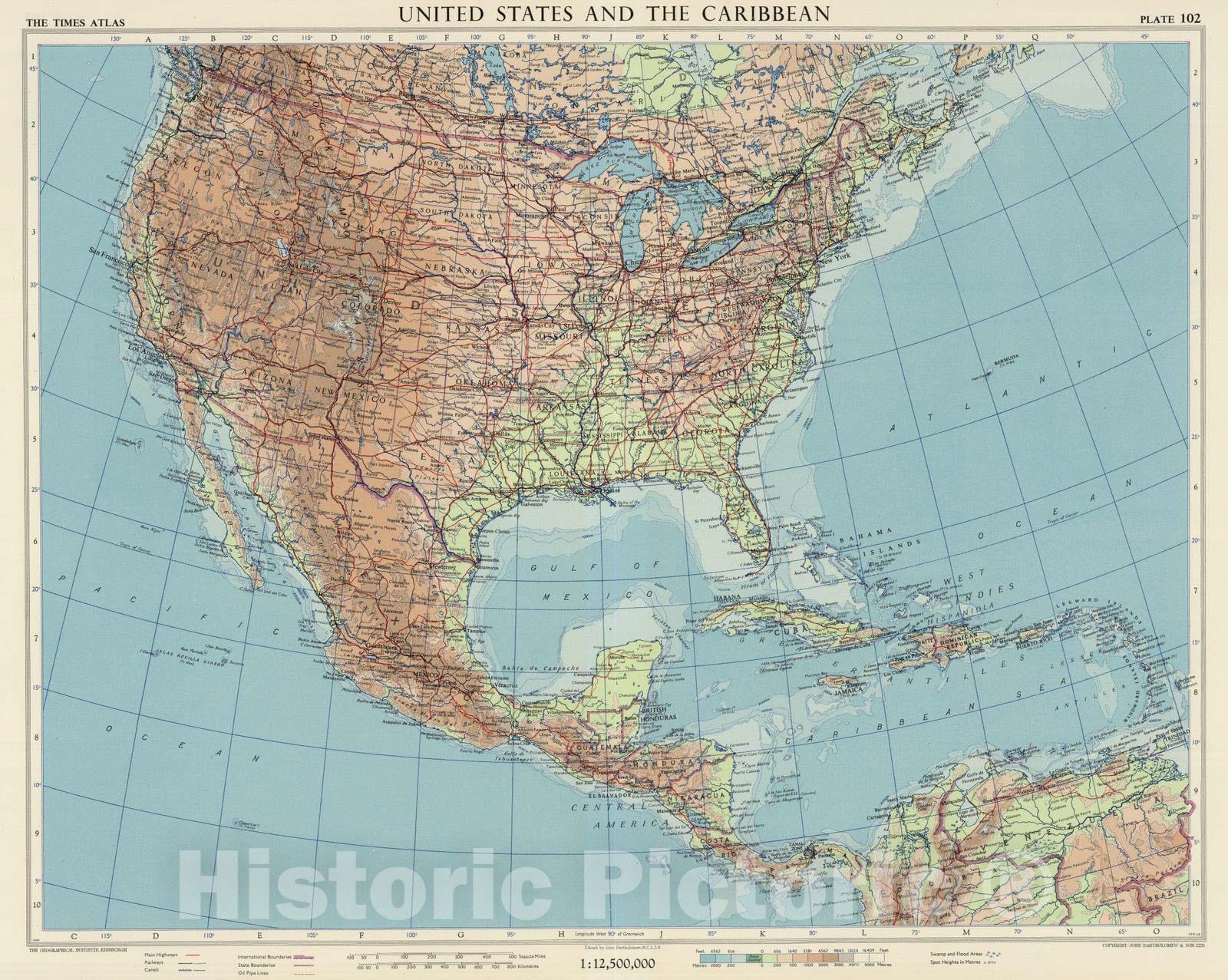 Historic Map : 1957 United States and the Caribbean, Plate 102, Vol. V - Vintage Wall Art