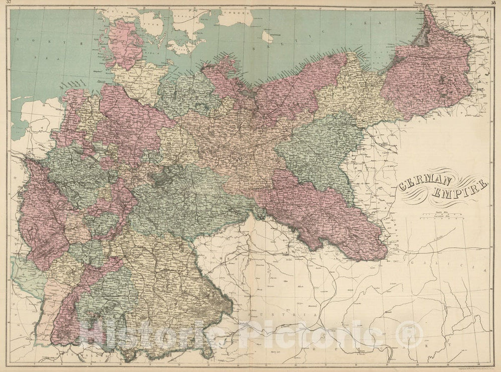 Historic Map - World Atlas - 1873 German Empire. - Vintage Wall Art