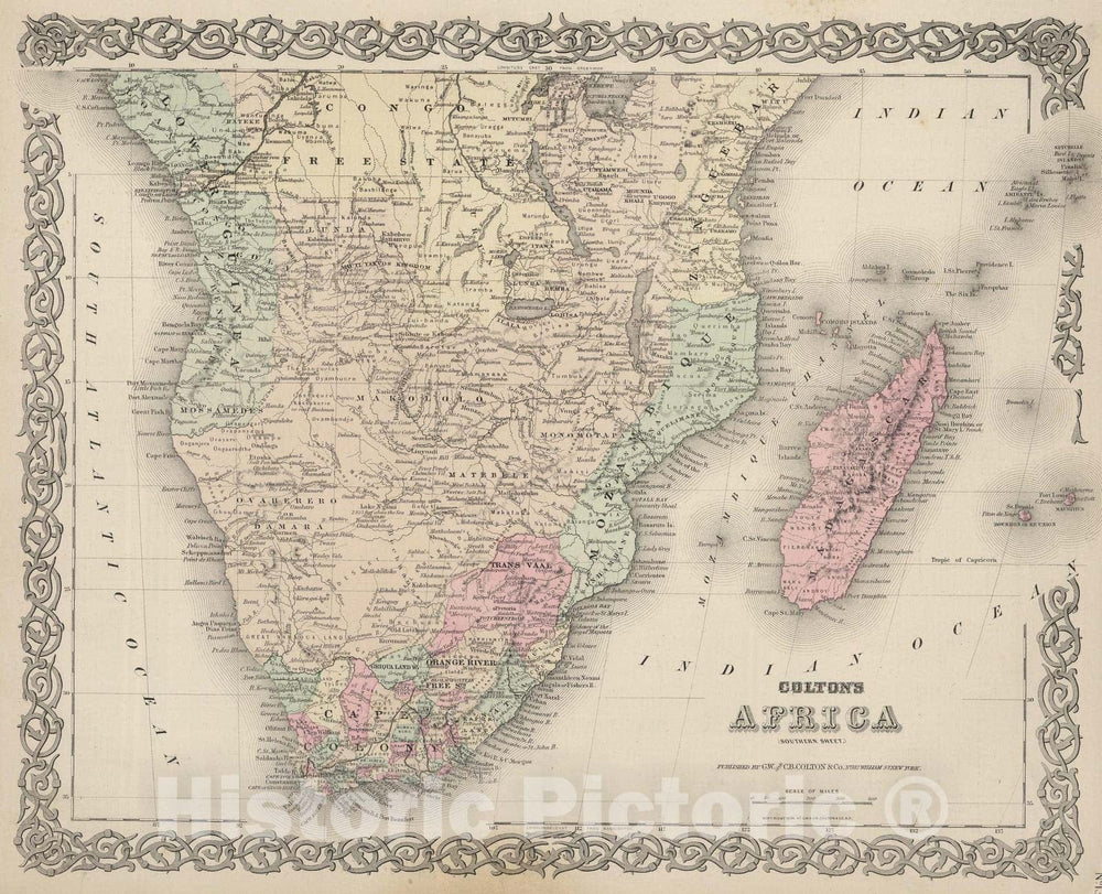 Historic Map - World Atlas - 1886 Southern Africa. - Vintage Wall Art