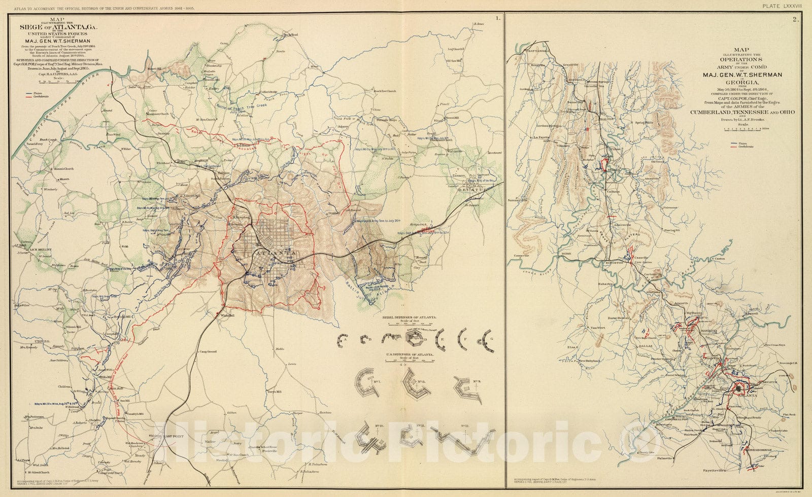 Historic Map : Military Atlas - 1895 Siege of Atlanta. - Vintage Wall Art