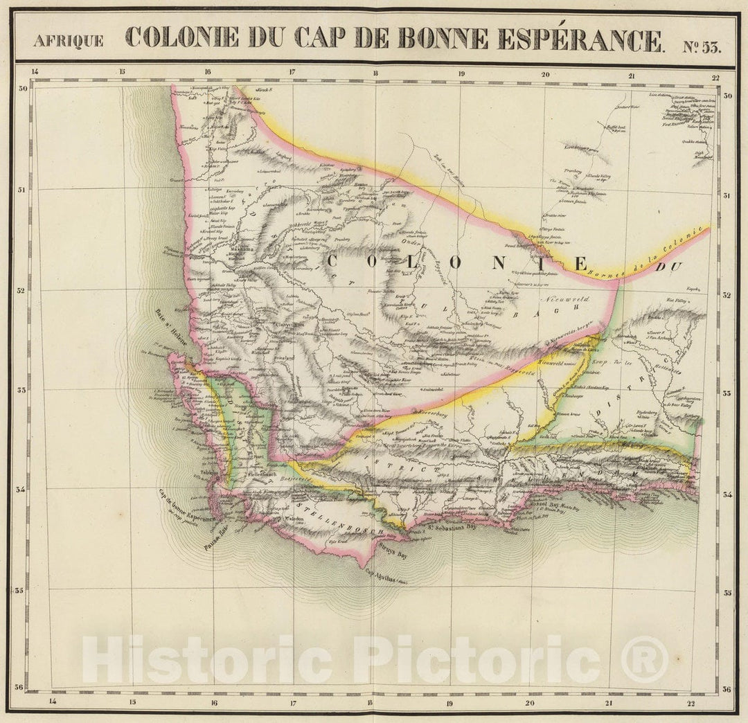 Historic Map : South Africa, 1827 Cap de Bonne Esperance. Afrique 53. , Vintage Wall Art