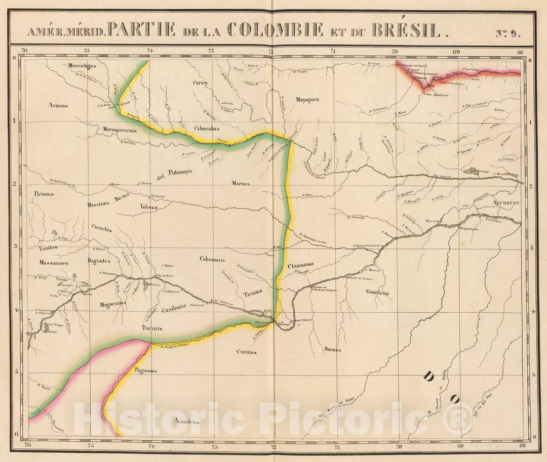 Historic Map : Colombia; Peru, 1827 Partie, Colombie, Bresil. Amer. Merid. 9. , Vintage Wall Art