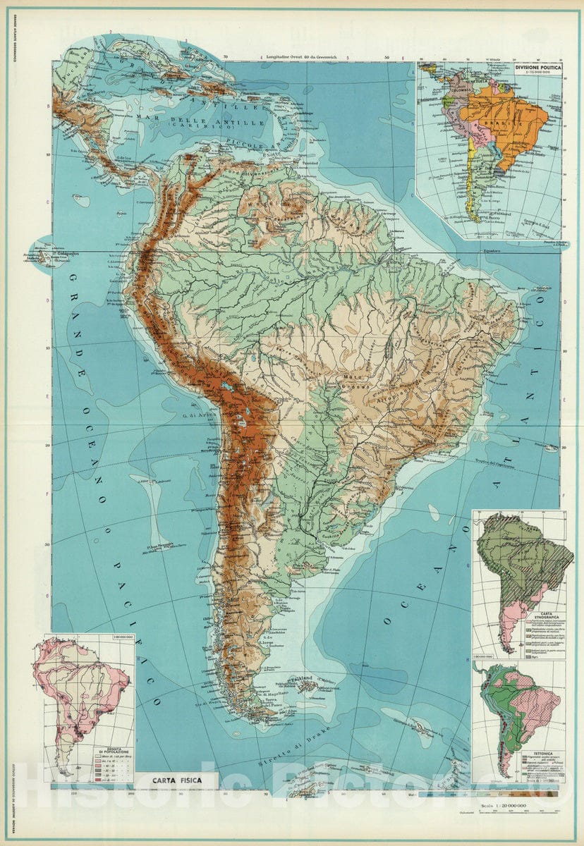 Historic Map : 1952 South America. v2 - Vintage Wall Art