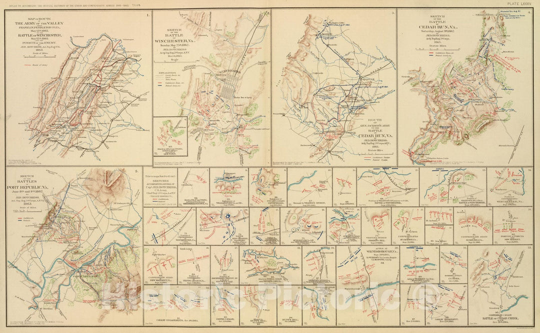 Historic Map : Military Atlas - 1895 Winchester, Cedar Run, Port Republic, Va. - Vintage Wall Art