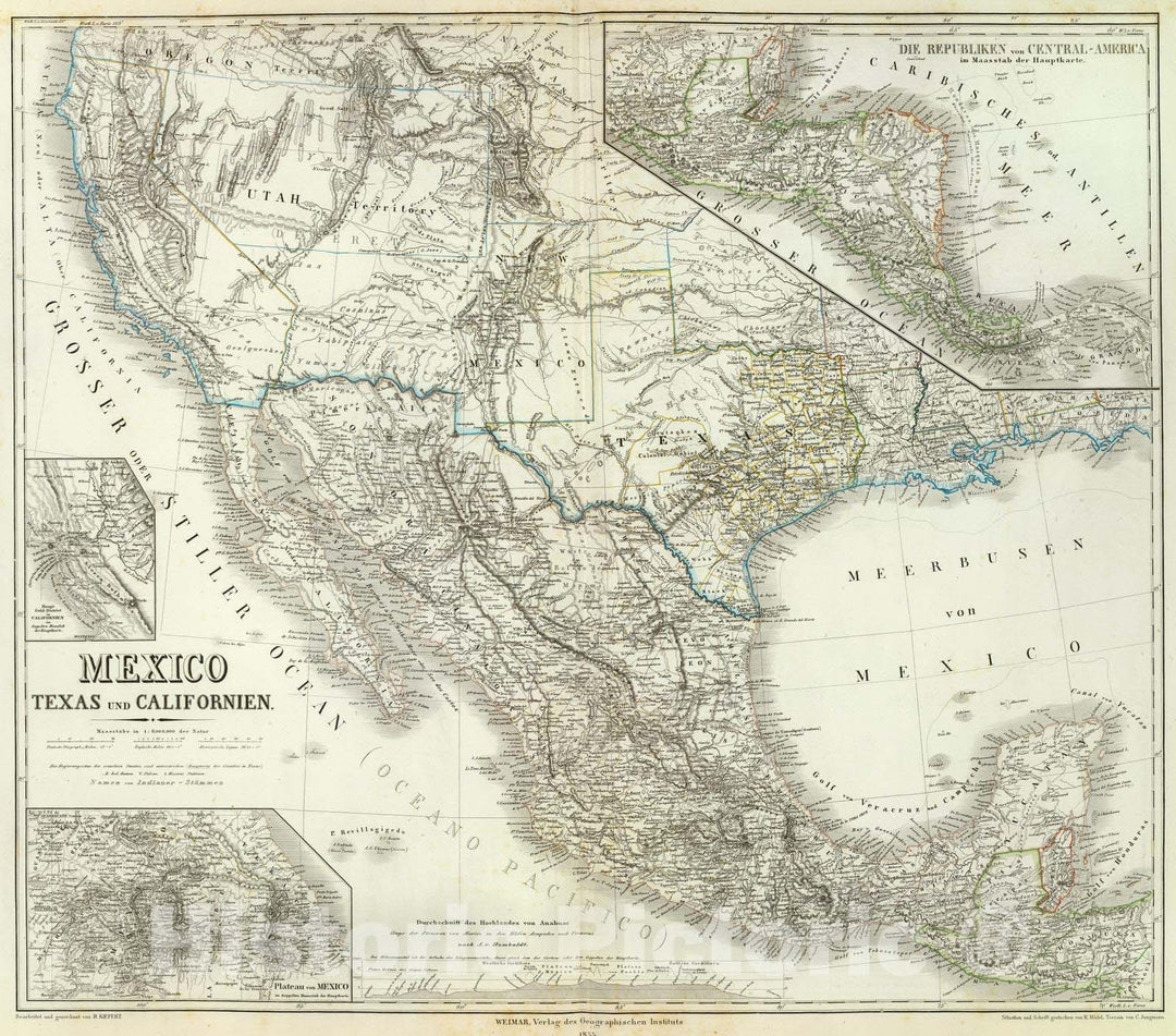 Historic Map : 1855 Mexico, Texas, Californien, C. America. - Vintage Wall Art