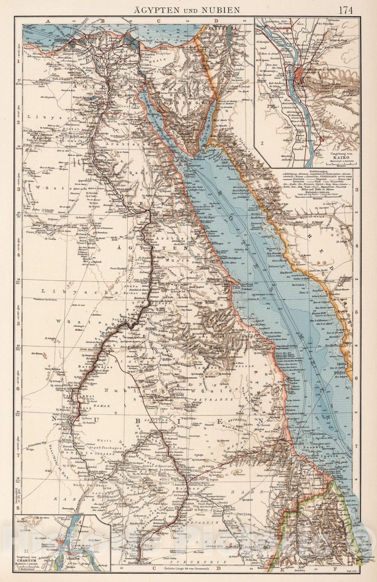 Historic Map : Egypt; Sudan, , Africa 1905 Egypten und Nubien , Vintage Wall Art