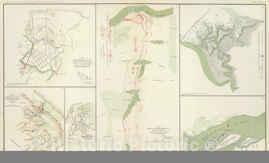 Historic Map : Military Atlas - 1895 Ft. Anderson, N.C. - Vintage Wall Art