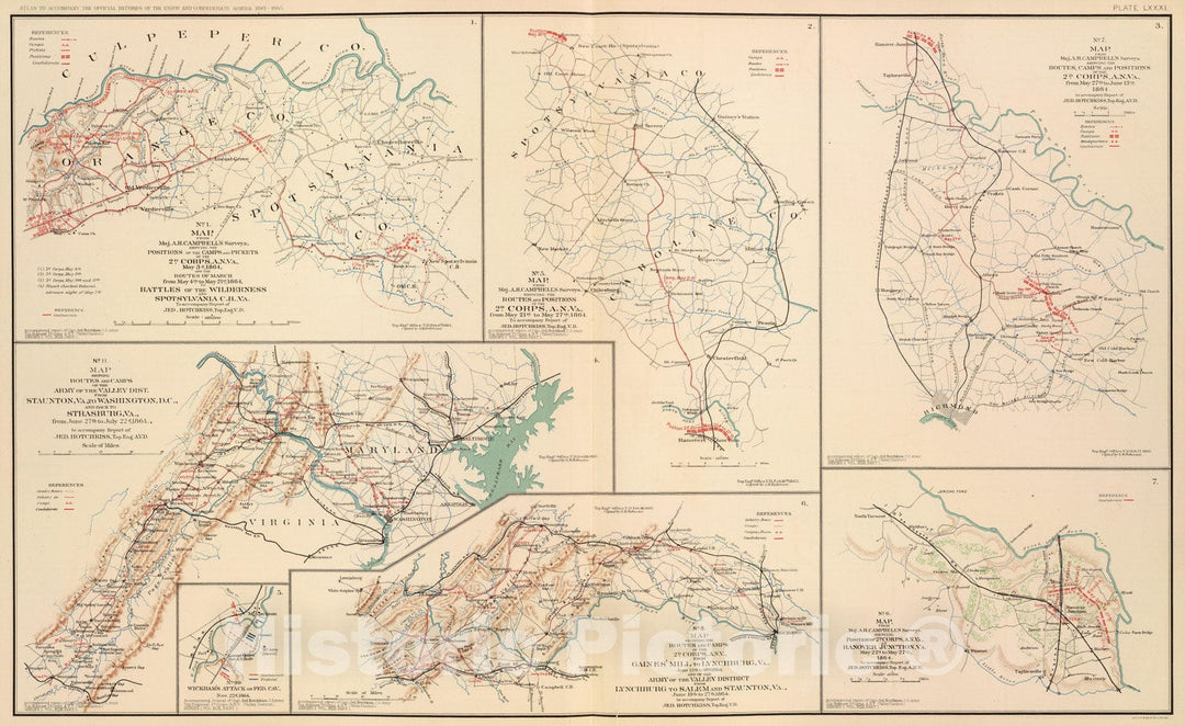 Historic Map : Maryland, Richmond Region (Va.) 1895 2d Corps A.N. Va, camps, pickets, routes. , Vintage Wall Art