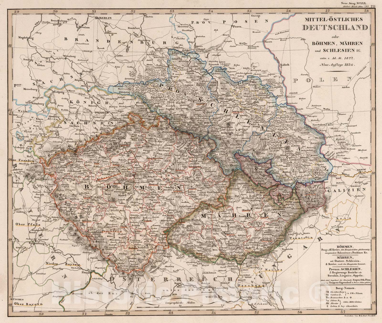 Historic Map : Germany; Czech Republic; Slovakia, 1834 Mittel-Ostliches Deutschland. (East Central Germany). , Vintage Wall Art