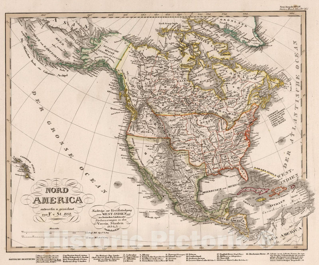 Historic Map : 1835 Nord-Amerika. (North America). - Vintage Wall Art