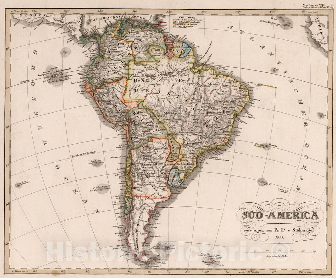 Historic Map : 1831 Sud-Amerika. (South America). - Vintage Wall Art