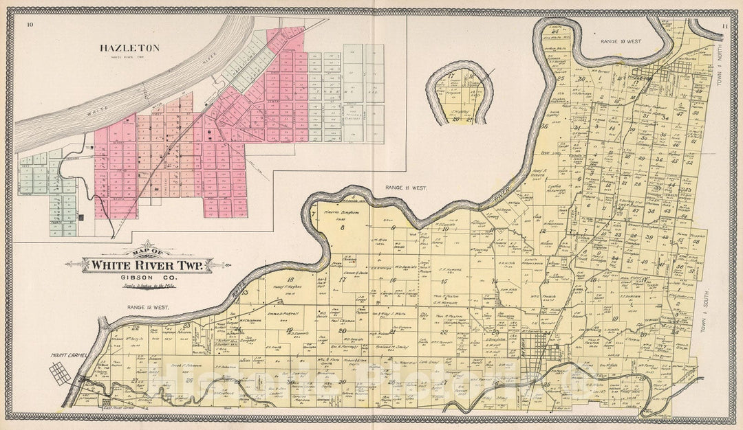 Historic Map : 1899 White River Township, Gibson County, Indiana. Hazleton. - Vintage Wall Art