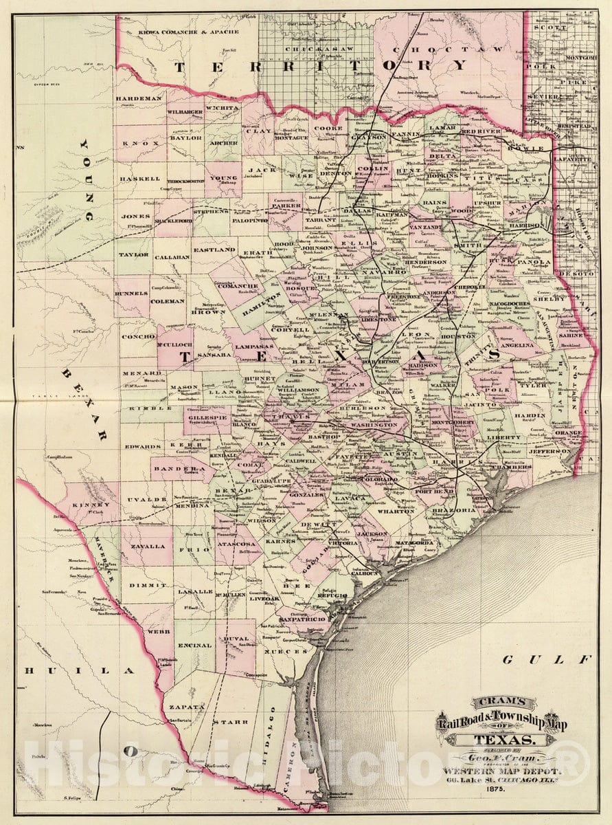 Historic Map : National Atlas - 1875 Texas. - Vintage Wall Art