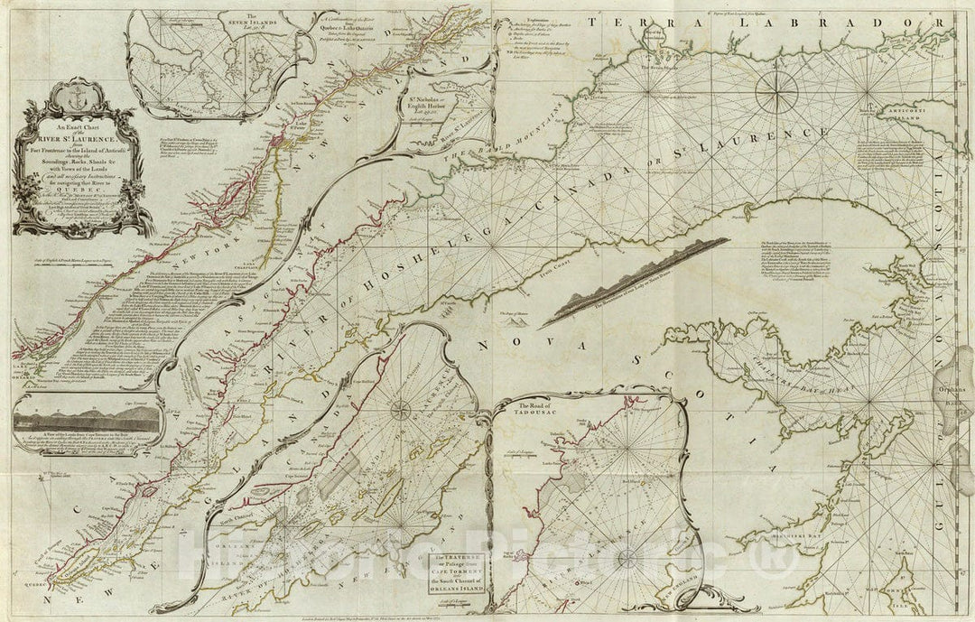 Historic Map : 1775 An Exact Chart of the River St. Laurence. - Vintage Wall Art